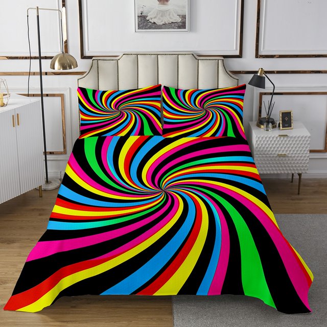 Erosebridal Abstract Spiral Coverlet Set King,Gradient Swirl Bedding Set,Stripes Decoration,Ultra Soft,3 Pieces