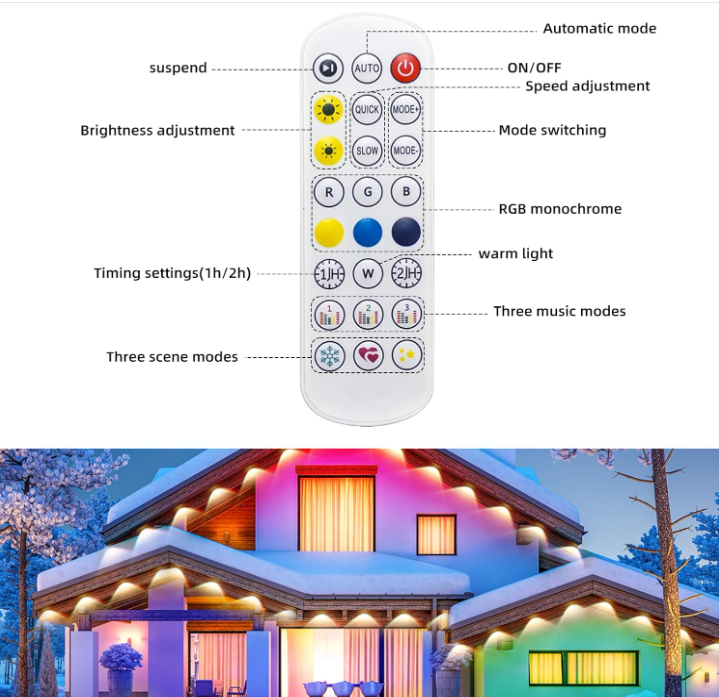Permanent Outdoor Lights, 200-Foot RGBIC Eave Lights, IP67 Waterproof Home Lighting, Smart LED with App/Remote Control, Ideal for Outdoor Decor, Garden Decor, Parties, Holidays