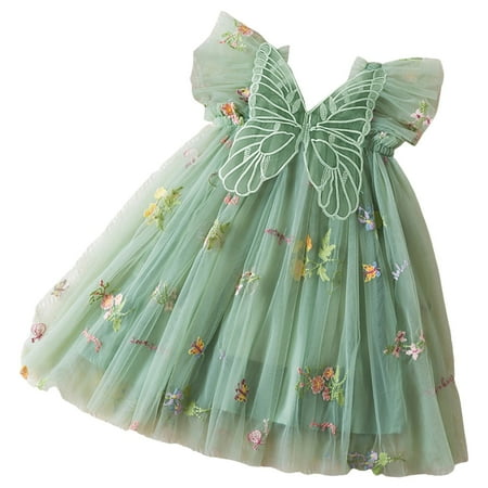 

NIEWTR Toddler Baby Girl Butterfly Wings Dress for Girls Sleeveless Dress Girls Velvet Dress Girls Tutu Winter Party Dress(Z09-Green 6-12 Months)