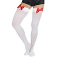 thumbnail image 3 of ToBeInStyle Women's Opaque Satin Bow Accent Thigh Highs - White/Red - One Size, 3 of 6