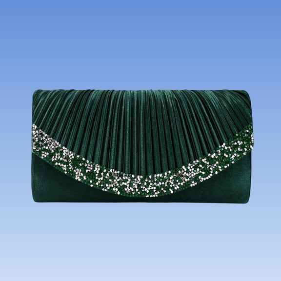 Womens Sparkly Evening Clutch Purse with Chain, Pleated Glitter Clutch Bag for Wedding Party Prom, Convertible Crossbody Army Green,Size Free Size