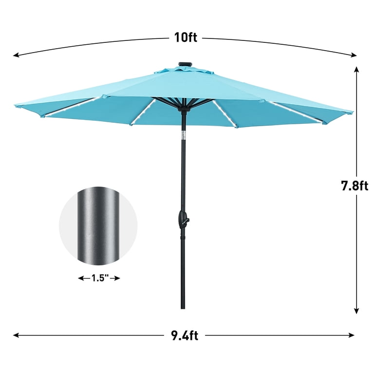 10 Ft Blue Round Patio Umbrella with Solar LED Lights photo 6