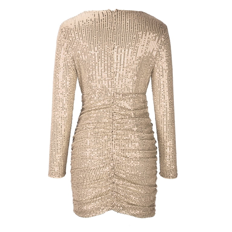cfhntfmh Cocktail Dresses for Women V Neck Long Sleeve Fashion Sequins Mini  Dress Sparkly Party Clubwear Bodycon Dress - Walmart.com