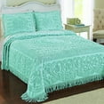 Collections Etc Calista Chenille Cotton Lightweight Bedspread, Fringe Border, Turquoise, Queen