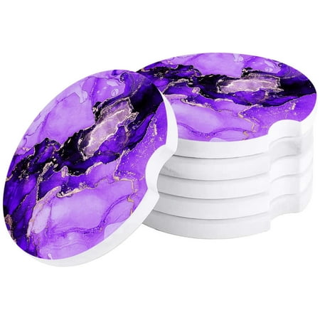 

FMSHPON Marble Texture Purple Ink Set of 4 Car Coaster for Drinks Absorbent Ceramic Stone Coasters Cup Mat with Cork Base for Home Kitchen Room Coffee Table Bar Decor