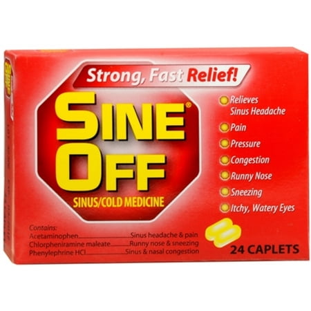Sine-Off Sinus/Cold Medicine Caplets, 24 Count