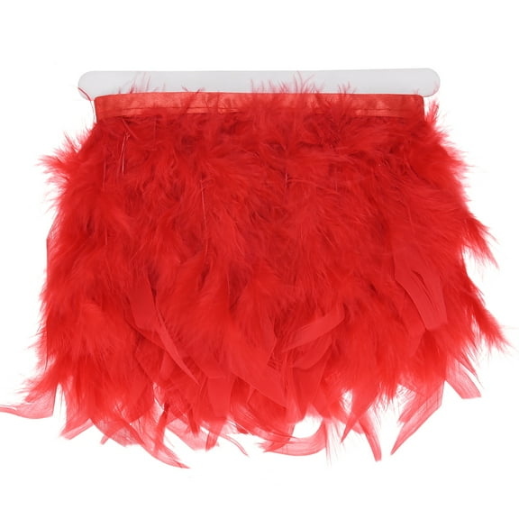 Uxcell 1-Pack Turkey Feather Trim Fringe, 2 Yards 4-6" Natural Fluffy Feather Trim [Red]