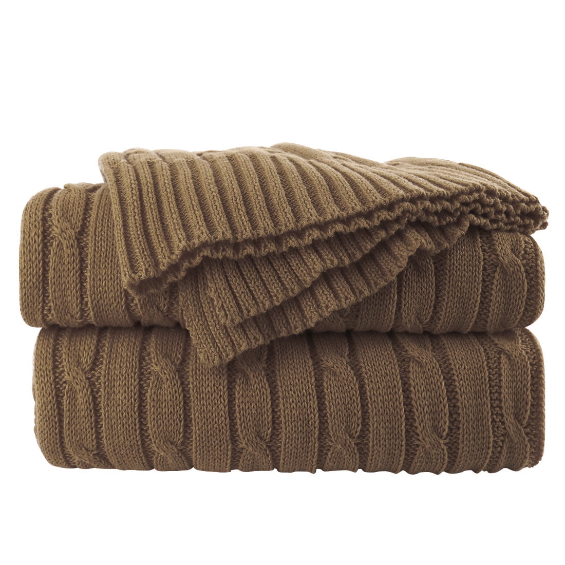 Unique Bargains 100 Cotton Cable Knit Throw Bed Blanket Brown 47" x 71
