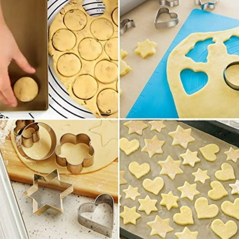Docik 12 Piece Stainless Steel Cookie Cutter Metal Cake Vegetable Fruit Biscuit Cutters Molds Set Hearts Flowers Stars Round Shape Silver