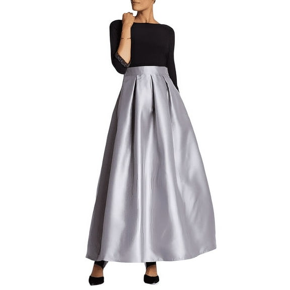 Elegant Gray Taffeta Maxi Skirt With One Pocket Women High Waist Pleated Skirt