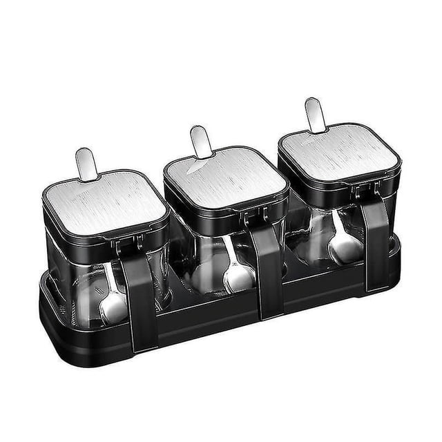 Recipientes de vidrio TANGJMXG para condimentos con tapas y cucharas 3 piezas