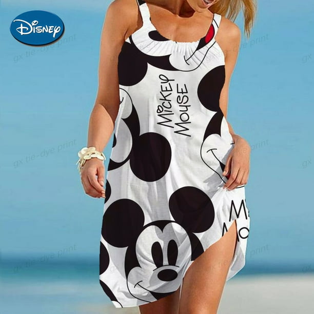 Vestidos elegantes de Minnie Mouse para mujer 2024 Vestido de playa de Disney Vestido de Mickey Top de moda Estampado Casual Suelto Oversize Walmart en linea