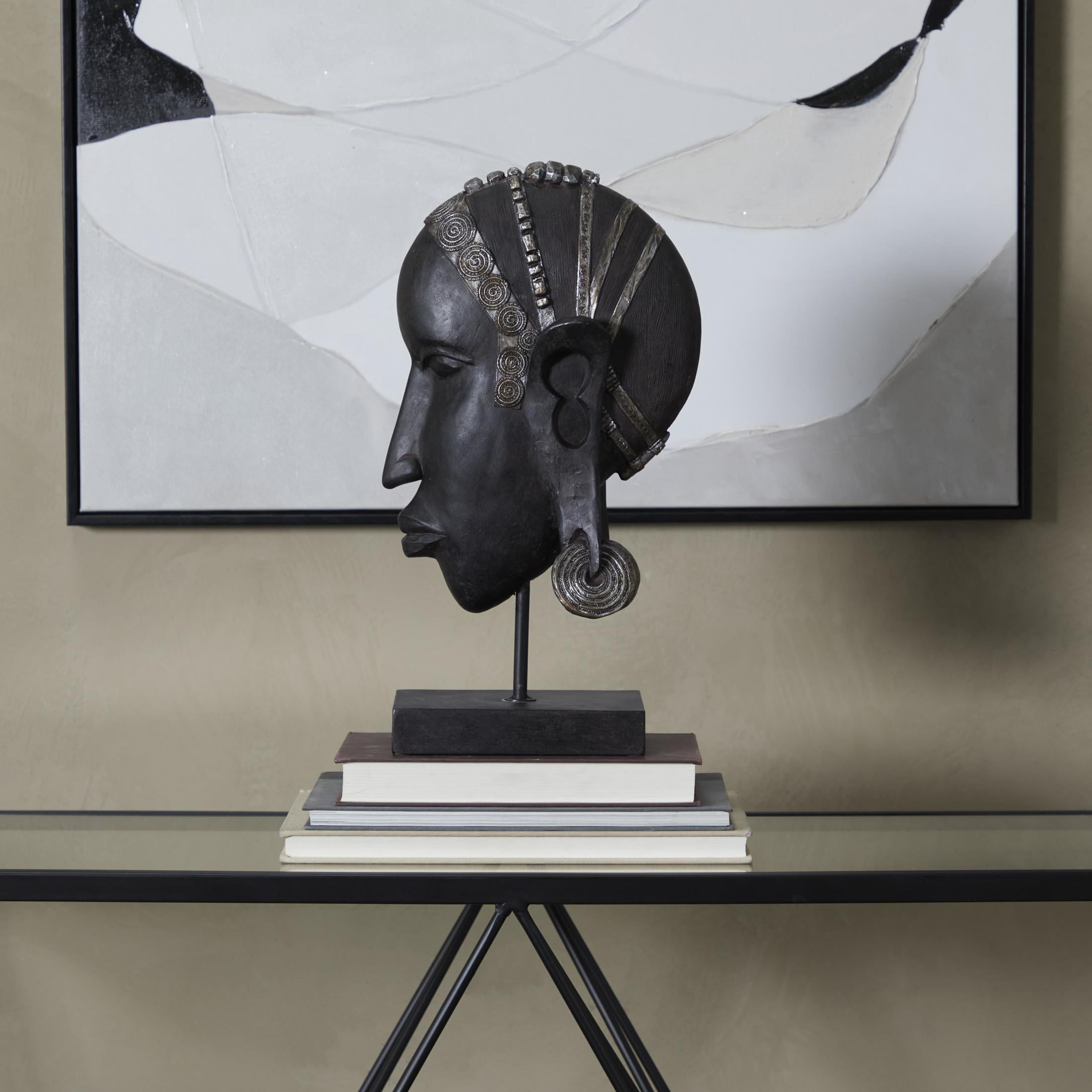 5" x 16" Black Polyresin African Woman Sculpture, by DecMode