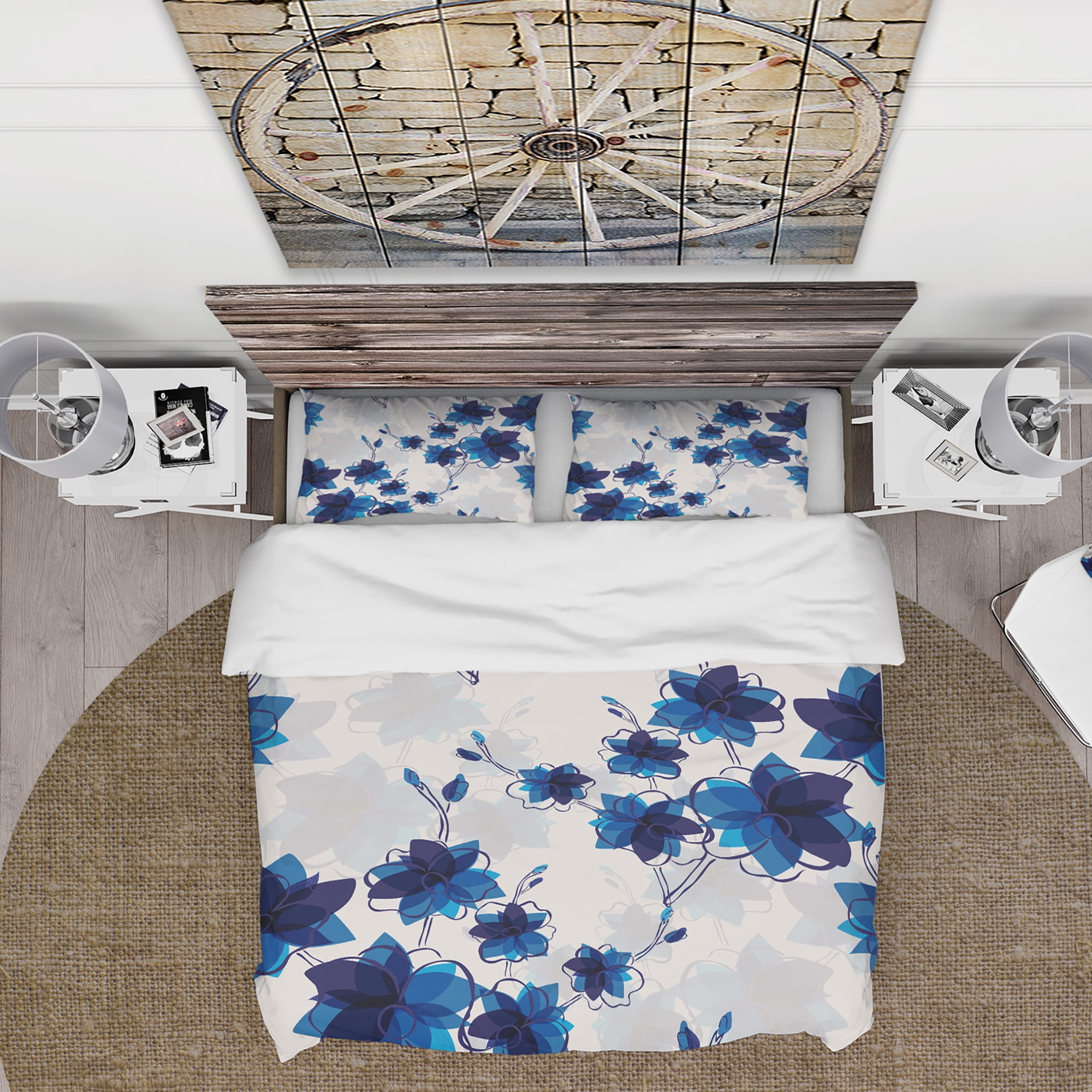 Designart 'Abstract Blue Flowers' Floral Duvet Cover Set