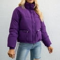 thumbnail image 4 of Baqcunre Womens Winter Coats Women's Autumn And Leisure Long Sleeve Standing Neck Short Solid Color Slim Fit Solid Color Breadwear Cotton Coat Puffer Jacket Womens Womens Fall Fashion 2023 Purple XXL, 4 of 8