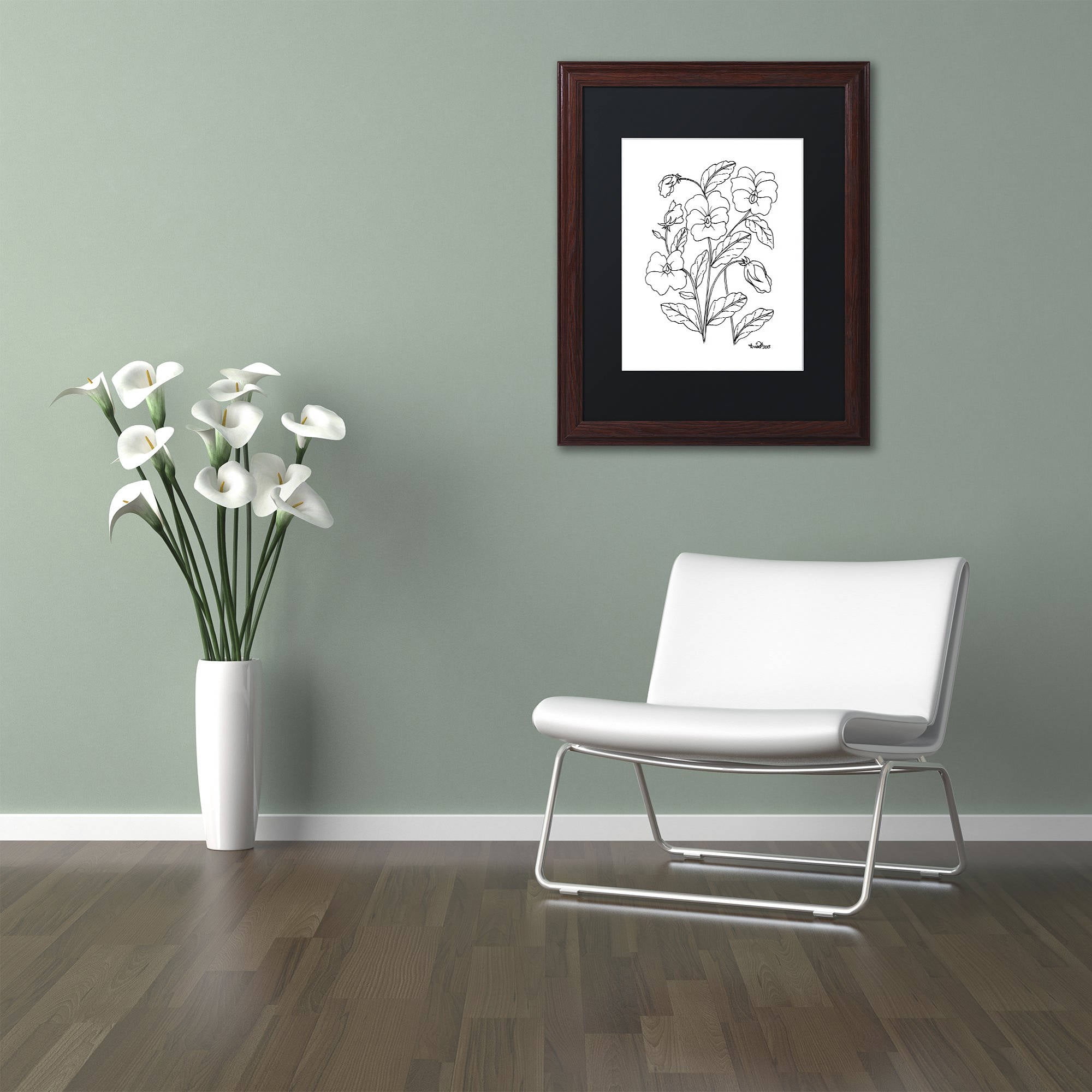 Trademark Fine Art "Simple Flower Doodle 3" Canvas Art by KCDoodleArt Black Matte, Wood Frame