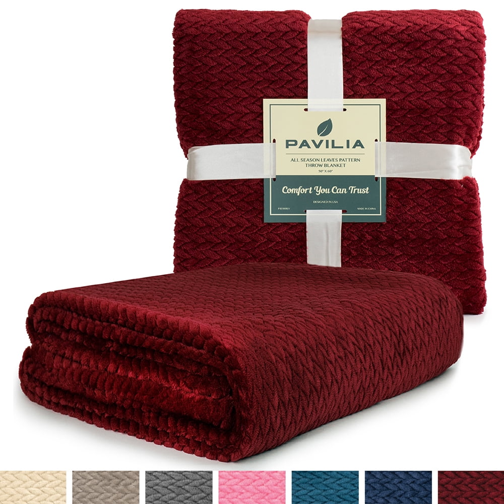 PAVILIA Luxury Soft Plush Wine Red Throw Blanket for Sofa, Couch