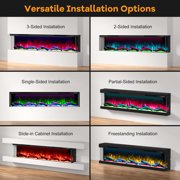 70 3 Sided Electric Fireplace Inserts, Smart 3D Linear Built-in Fire Places Heater 1500W, Multi-Colors Combinations, APP & Remote Control, Cracking Sound, 9H Timer, Crystal & Log