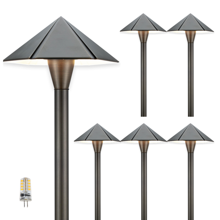 Gardenreet Brass Low Voltage Pathway Lights, 12V Outdoor LED Landscape Path Lights(Umbrella) for Walkway Driveway Garden Yard with 3W 2700K Warm White LED G4 Bulb(6 Pack)