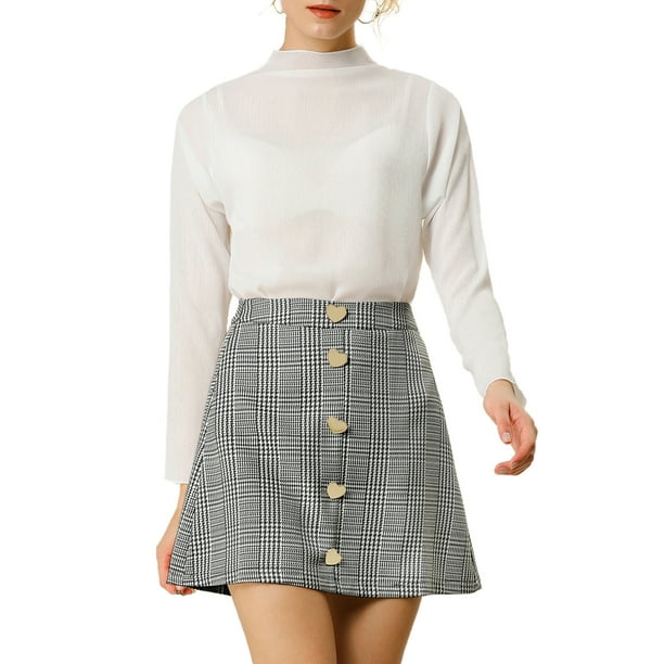 Unique Bargains Women's Houndstooth Plaids High Waist ALine Mini