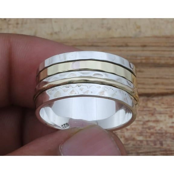 SS DESIGNS Handmade Textured Hammered Sterling Silver Spinner Ring – 925 Stamped Anxiety Fidget Ring for Men & Women, Meditation Thumb Ring, Mother’s Day & Birthday Gift