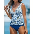 thumbnail image 6 of Cupshe Women's Tankini Sets Two Piece Swimsuits Mid Rise V Neck Adjustable Straps Back Hook Cutout Cheeky, Size XS-XL, 6 of 8