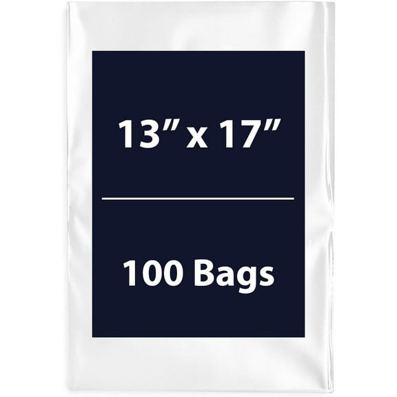 Multiple Sizes Clear Flat Poly Bags - 13"x17" & (100 Bags) 1.5Mil Flat Open Top Plastic Packaging Packing | Flexible and Durable Plastic Bags | Low-Density Polyethylene (LDPE)