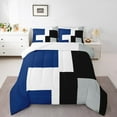 thumbnail image 2 of Erosebridal Geometric Square Checkered Bedding Queen Comforter Set, White Black Gray Navy Blue Down Comforter, Abstract Decor Breathable 3 Pieces, 2 of 8