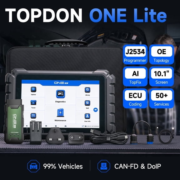 TOPDON ONE Lite 10.1" Scanner, BT 5.0 J2534 Pass-Thru, ECU C0ding, 50  Services TopFix AI & OE Topology Map for All Cars