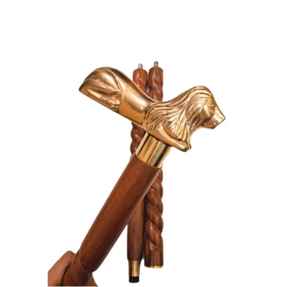 Global Antiques Walking Sticks for Men Women Seniors, Wooden Canes Spiral Design with Detachable Non Slip Gold Lion Handle, 38 Inch