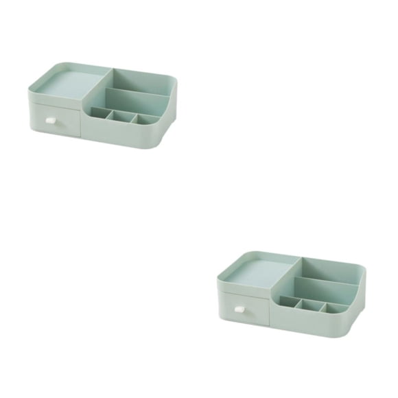 Yuarrent Caja de almacenamiento de cosméticos Cajón Organizador de maquillaje de escritorio Plástico Gran capacidad Cuidado de la piel Verde 2piezas