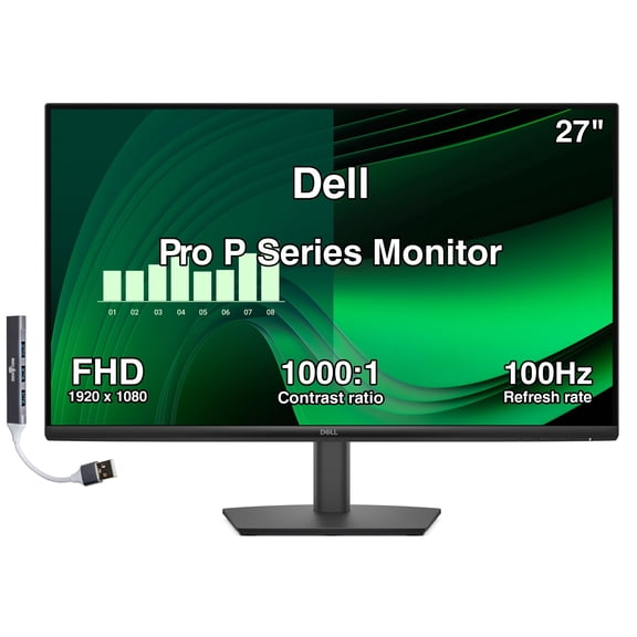 Dell Pro 27" FHD IPS Monitor, 5ms, 300 nits, 100Hz, VESA, Tilt, VGA, w/DKZ HUB Black