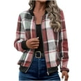 thumbnail image 5 of ClodeEU Women's Plaid Jacket With Pockets,Long Sleeve Zip Up Coat,Casual Fashions Fall Outwear Red,Womens Plus L, 5 of 8