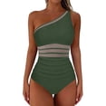 thumbnail image 4 of HOMBOM Womens One Piece Swimsuits Army Green Mesh Swimwear Ruched One Shoulder Slimming Tummy Control Bathing Suit for Ladies High Cut, 4 of 9