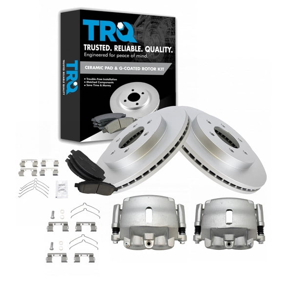 TRQ Front Brake Pad & Rotor Kit Brake Caliper Brake Pads Brake Rotor Ceramic Premium G-Coated Fits Select 2005-2008 Ford F-150 2006-2008 Lincoln Mark LT