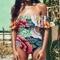 thumbnail image 1 of WREESH Women'S Peony Flower Print Ruffle One Shoulder Split Swimsuit Bikini, 1 of 3