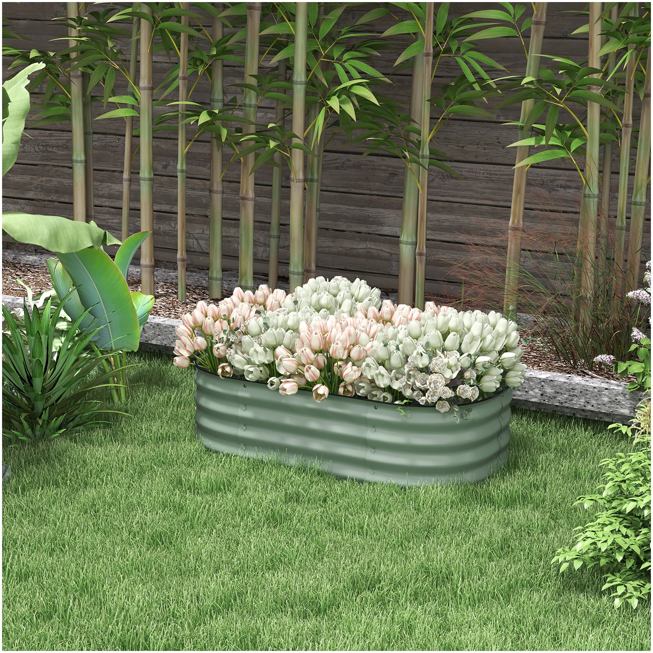 Elevated Planter Box with Safety Edge, Outdoor Metal Raised Garden Bed for Herbs, Vegetables & Flowers