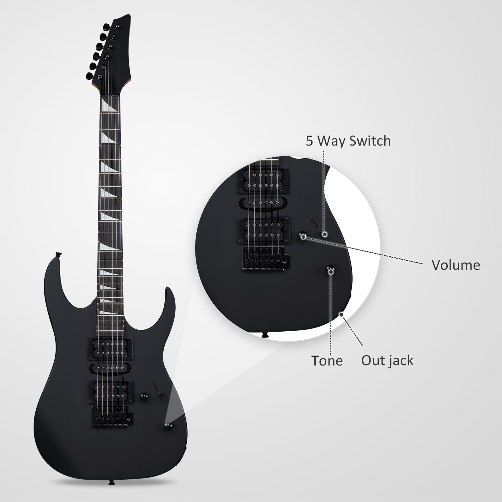 Ktaxon 39in Electric Guitar Beginner Kit with 20W Amp HSH Pickups, Bag, Capo, Strap, Cable, Picks, Matte Black