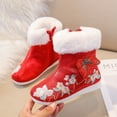 thumbnail image 2 of Otqutp Round Toe Shoes for Toddler Girls Shoes Butterfly Embroidered Warm Cotton Boots Embroidered Boots National Style Boots Princess Cotton Boots(Red,3-3.5 Years), 2 of 9
