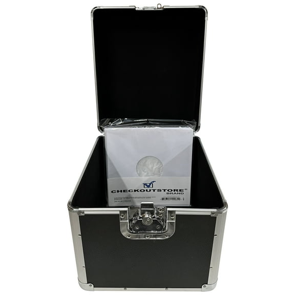 CheckOutStore Black Aluminum 10" (25cm) 78 RPM Vintage Record Storage Box (Holds Up to 100 Records)