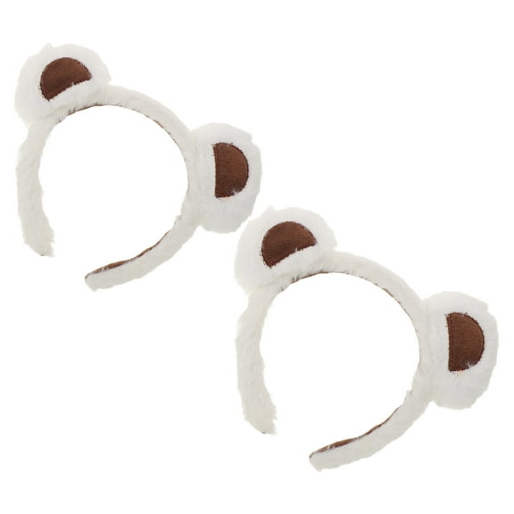 AURARMLET 2-Pack White Plush Bear Ears Headbands Animal Hairbands for Costume and Dress-Up
