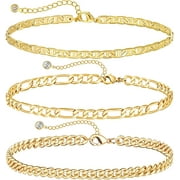 CUKE Gold Ankle Bracelets for Women, 14K Gold Anklets for Women Waterproof Cuban Link Anklets Set Layered Anklet Bracelets for Women Anklet for Women Gold Jewelry Gift