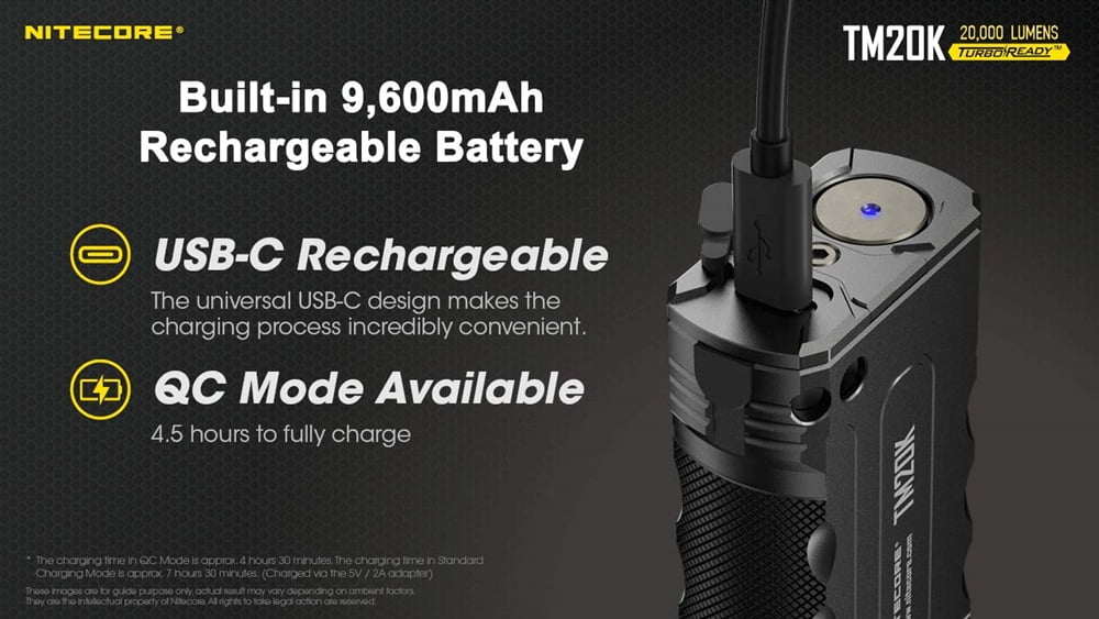 Nitecore TM20K CREE XP-L2 LEDs Rechargeable Flashlight, 9600mAh Li-ion Battery, White, 20000 Lumens, Black