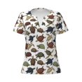 thumbnail image 3 of Zufioo Various Turtle for Women's Deep V-neck Short-sleeved T-shirt, Top with Short Sleeves - with Stainless Steel Buckle, Moisture Wicking, Ideal Home Wear-Medium, 3 of 9