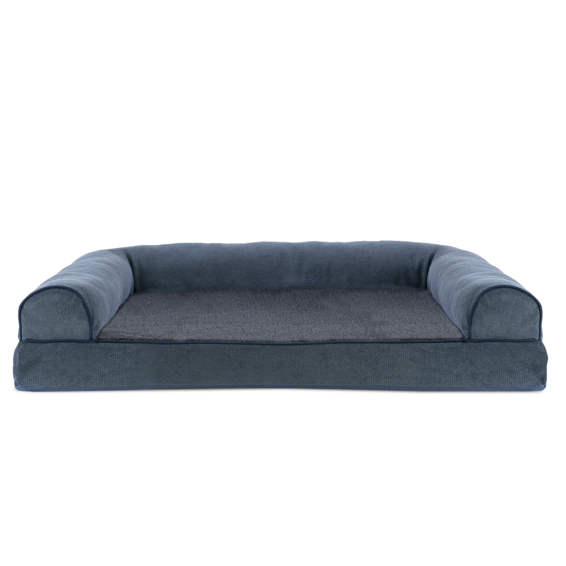 FurHaven Pet Products Faux Fleece & Chenille Orthopedic Sofa Pet Bed for Dogs & Cats - Orion Blue, Large