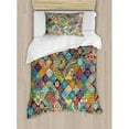 thumbnail image 3 of Ambesonne Bohemian Checkered Pattern with Ethnic Ornamental Floral Figures Indian Folk Art Abstract Duvet Cover Set, 3 of 3