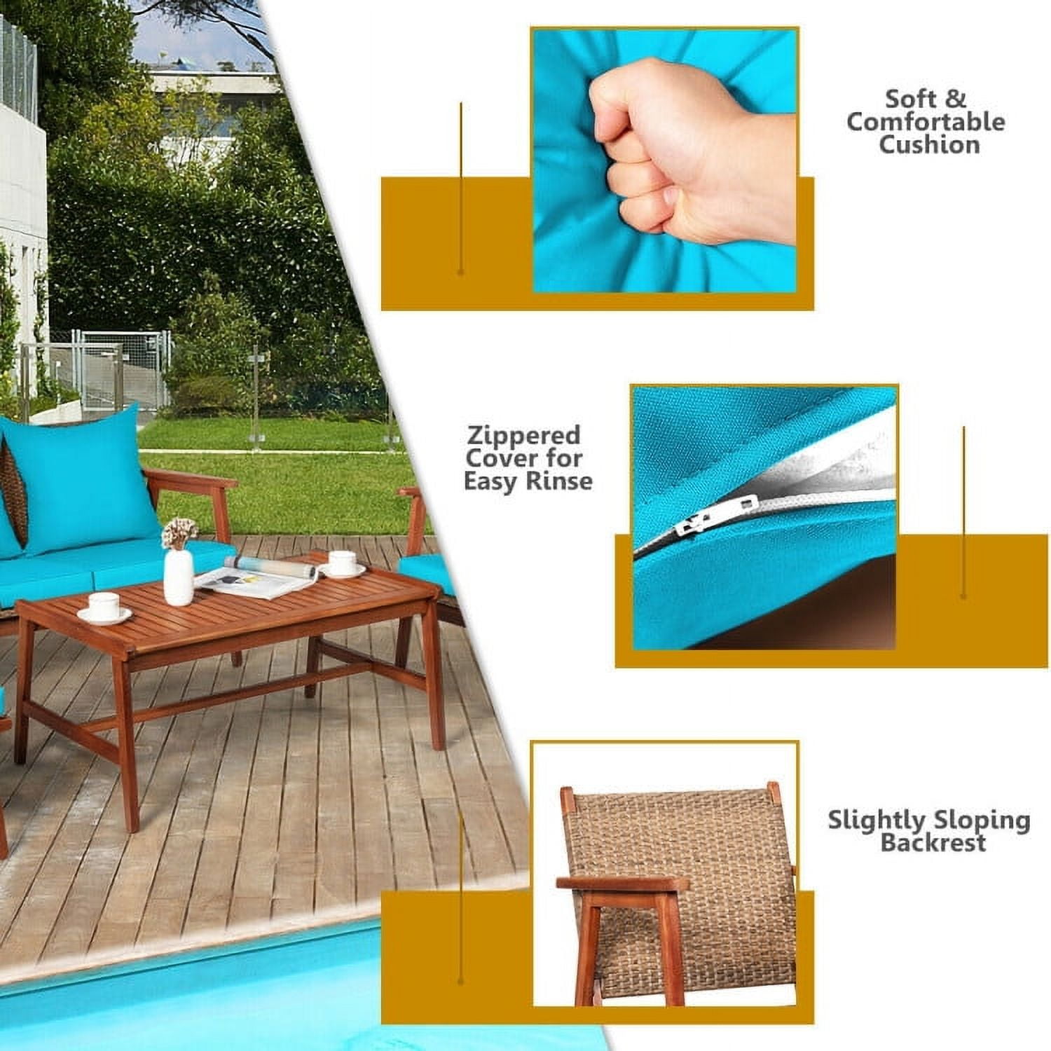 Aimee Lii 4 Pieces Patio Wicker Rattan Furniture Set for Lawn Backyard, Acacia Wood Patio Outdoor Patio Furniture, Turquoise Aimee Lii 4 Pieces Patio Wicker Rattan Furniture Set for Lawn Backyard, Acacia Wood Patio Outdoor Patio Furniture, Turquoise