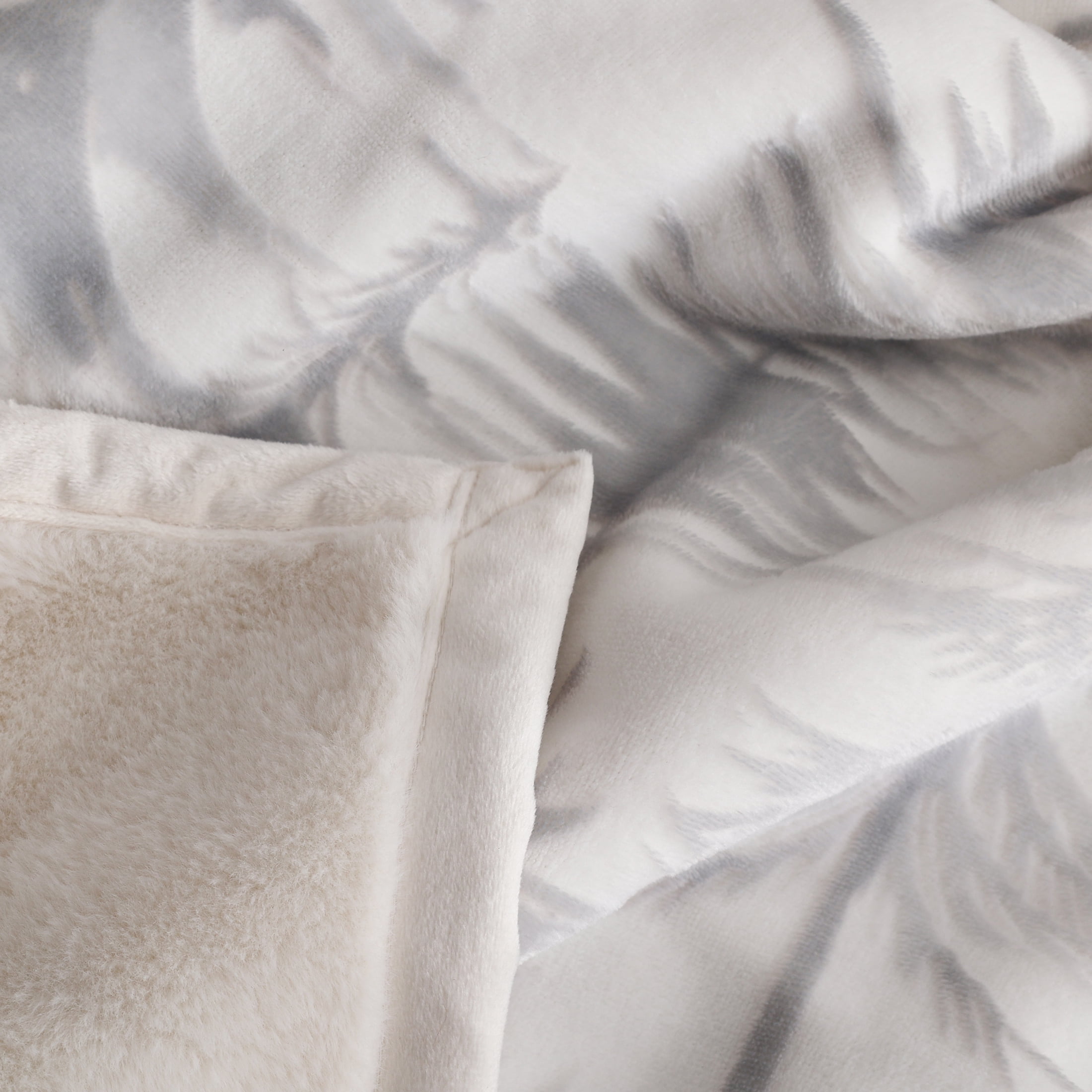Better Homes & Gardens Printed Velvet Plush Reverse to Faux Fur Super Soft Throw Blanket, Oversized, Whimsical Forest Grey