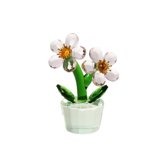 Pink Crystal Flower Figurine,Crystal Flower Gifts for Mom Wife Girlfriend,Crystal Glass Flower Ornaments for Home Office Tabletop Centerpieces（Two Flowers）