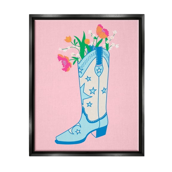 Stupell Industries Pink Floral Cowgirl Boot Botanical & Floral Painting Black Floater Framed Canvas Art Print Wall Art, 17 x 21